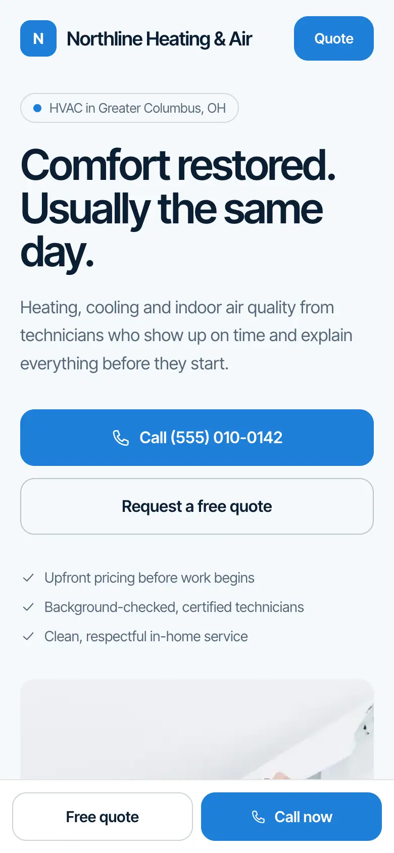 Northline Heating & Air — mobile view